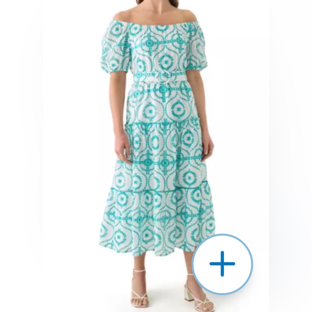 Crown & Ivy Blue and White Eyelet Midi Dress